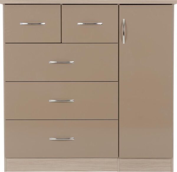Nevada 5 Drawer Low Wardrobe in Oyster GlossLight Oak Effect Veneer - Image 6
