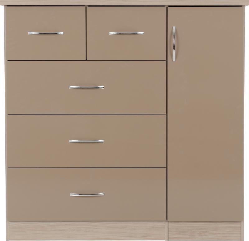 Nevada 5 Drawer Low Wardrobe in Oyster GlossLight Oak Effect Veneer - Image 6