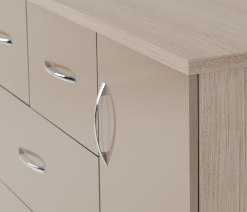 Nevada 5 Drawer Low Wardrobe in Oyster GlossLight Oak Effect Veneer - Image 3