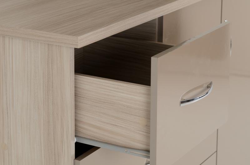 Nevada 5 Drawer Low Wardrobe in Oyster GlossLight Oak Effect Veneer - Image 2