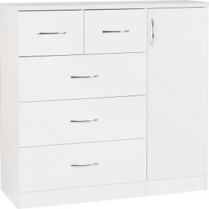 Nevada 5 Drawer Low Wardrobe in White Gloss