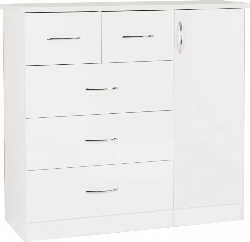 Nevada 5 Drawer Low Wardrobe in White Gloss