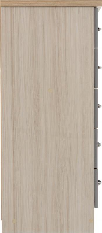Nevada 5 Drawer Narrow Chest in Grey GlossLight Oak Effect Veneer - Image 6