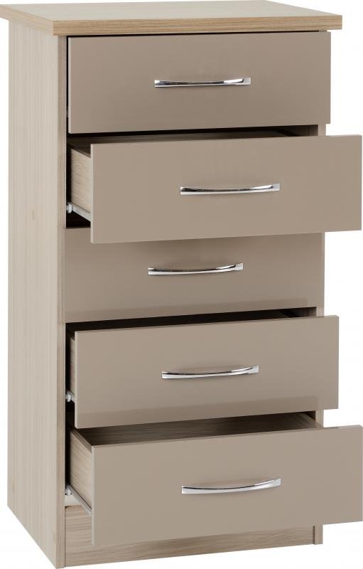 Nevada 5 Drawer Narrow Chest in Oyster GlossLight Oak Effect Veneer - Image 8