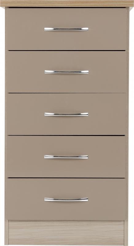 Nevada 5 Drawer Narrow Chest in Oyster GlossLight Oak Effect Veneer - Image 7