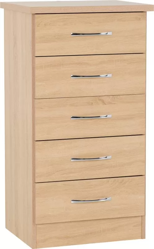 Nevada 5 Drawer Narrow Chest in Sonoma Oak Effect