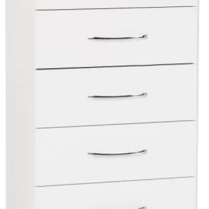 Nevada 5 Drawer Narrow Chest in White Gloss