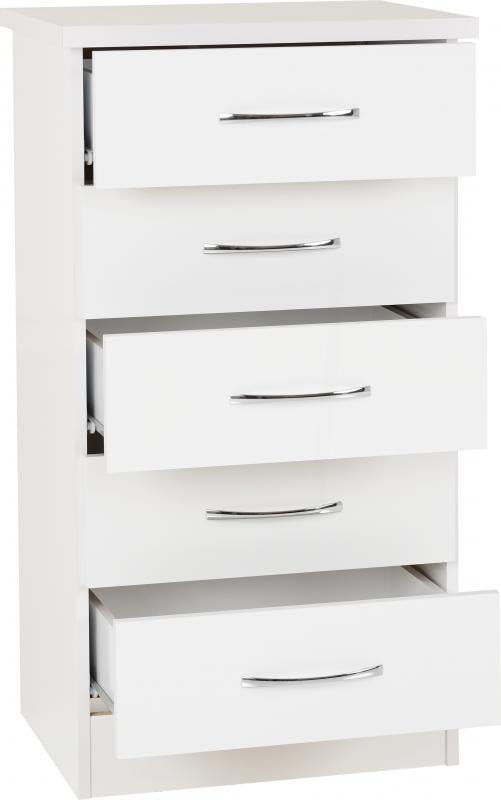 Nevada 5 Drawer Narrow Chest in White Gloss - Image 8