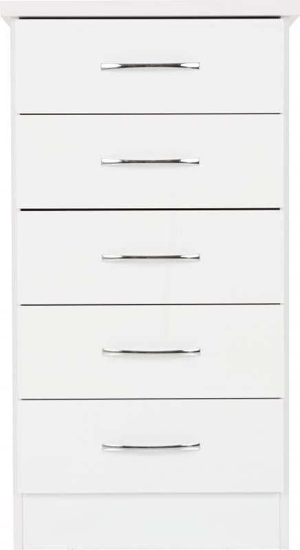 Nevada 5 Drawer Narrow Chest in White Gloss - Image 7