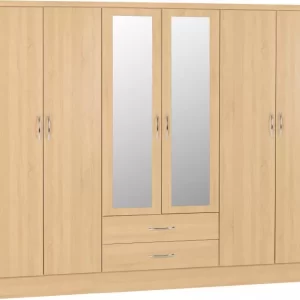 Nevada 6 Door 2 Drawer Mirrored Wardrobe in Sonoma Oak Effect