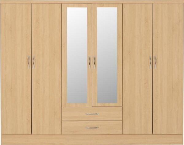 Nevada 6 Door 2 Drawer Mirrored Wardrobe in Sonoma Oak Effect - Image 2