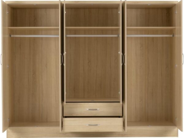Nevada 6 Door 2 Drawer Mirrored Wardrobe in Sonoma Oak Effect - Image 3