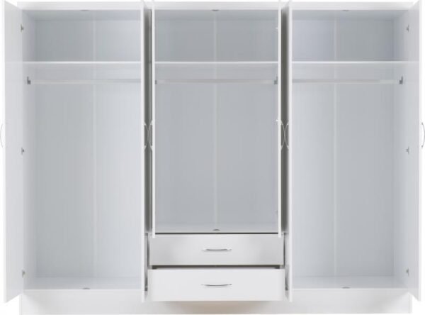 Nevada 6 Door 2 Drawer Mirrored Wardrobe in White GlossLight Oak Effect Veneer - Image 3