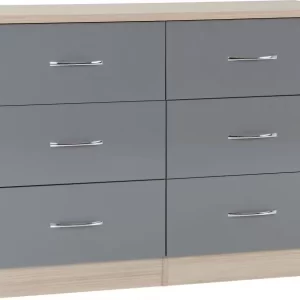 Nevada 6 Drawer Chest in Grey GlossLight Oak Effect Veneer