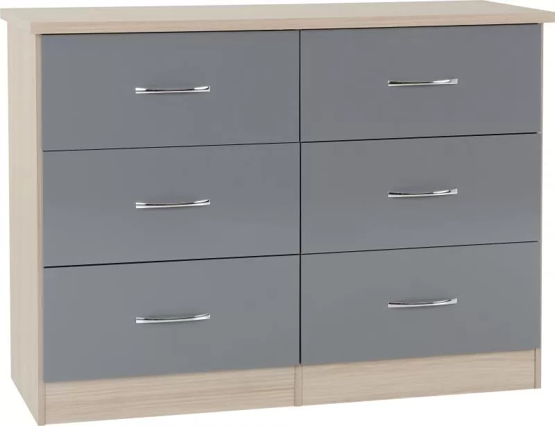 Nevada 6 Drawer Chest in Grey GlossLight Oak Effect Veneer