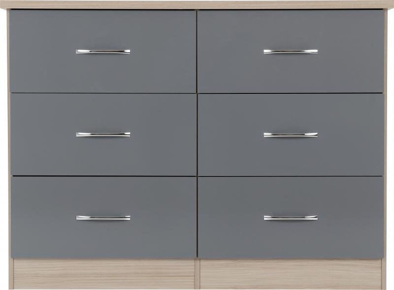 Nevada 6 Drawer Chest in Grey GlossLight Oak Effect Veneer - Image 6