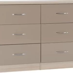 Nevada 6 Drawer Chest in Oyster GlossLight Oak Effect Veneer