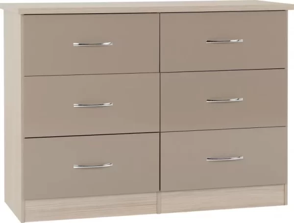 Nevada 6 Drawer Chest in Oyster GlossLight Oak Effect Veneer