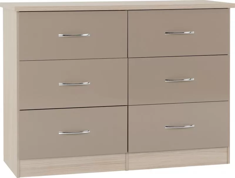 Nevada 6 Drawer Chest in Oyster GlossLight Oak Effect Veneer
