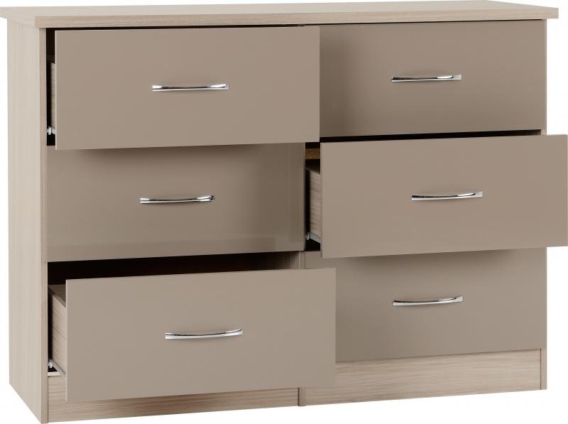Nevada 6 Drawer Chest in Oyster GlossLight Oak Effect Veneer - Image 6
