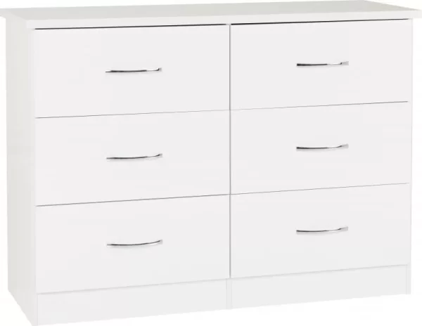 Nevada 6 Drawer Chest in White Gloss