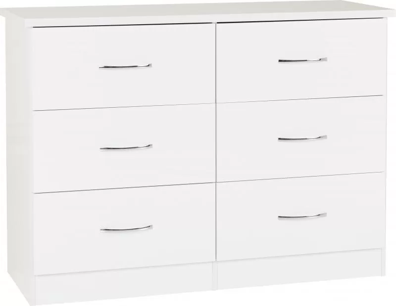Nevada 6 Drawer Chest in White Gloss