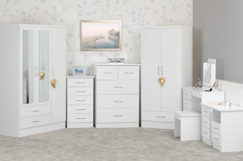 Nevada 2 Door 1 Drawer Wardrobe in White Gloss - Image 9