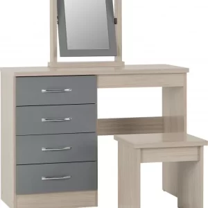 Nevada 4 Drawer Dressing Table Set in Grey GlossLight Oak Effect Veneer