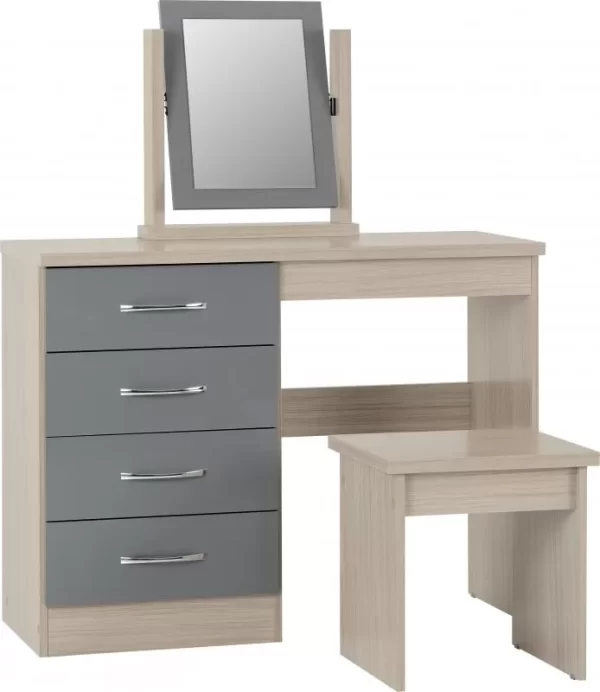 Nevada 4 Drawer Dressing Table Set in Grey GlossLight Oak Effect Veneer