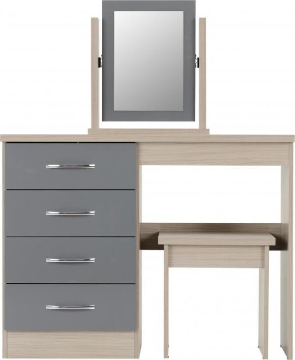 Nevada 4 Drawer Dressing Table Set in Grey GlossLight Oak Effect Veneer - Image 8