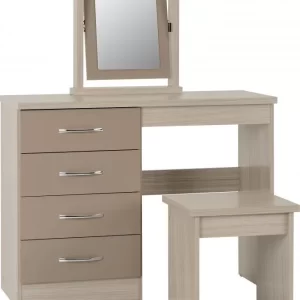 Nevada 4 Drawer Dressing Table Set in Oyster GlossLight Oak Effect Veneer