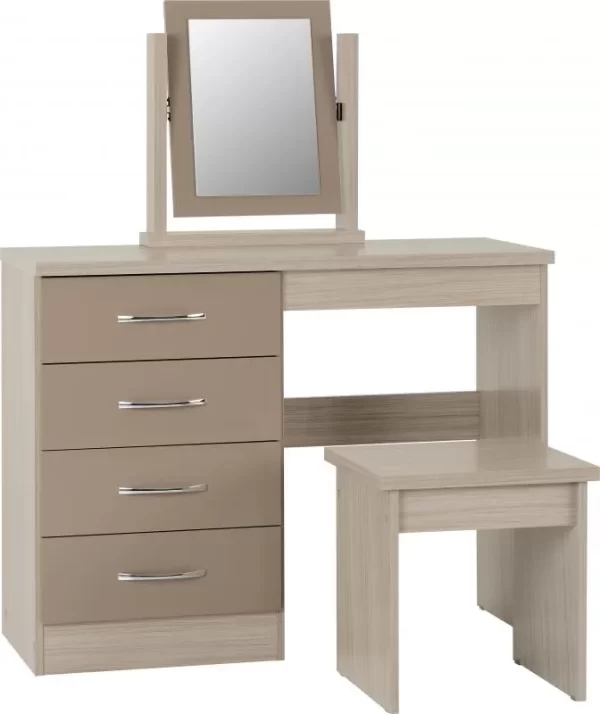 Nevada 4 Drawer Dressing Table Set in Oyster GlossLight Oak Effect Veneer
