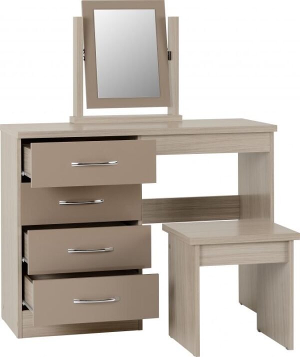 Nevada 4 Drawer Dressing Table Set in Oyster GlossLight Oak Effect Veneer - Image 9
