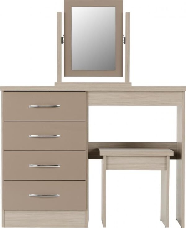 Nevada 4 Drawer Dressing Table Set in Oyster GlossLight Oak Effect Veneer - Image 8
