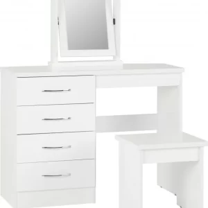 Nevada 4 Drawer Dressing Table Set in White Gloss