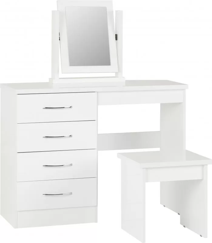 Nevada 4 Drawer Dressing Table Set in White Gloss