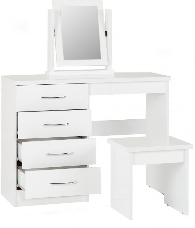 Nevada 4 Drawer Dressing Table Set in White Gloss - Image 7