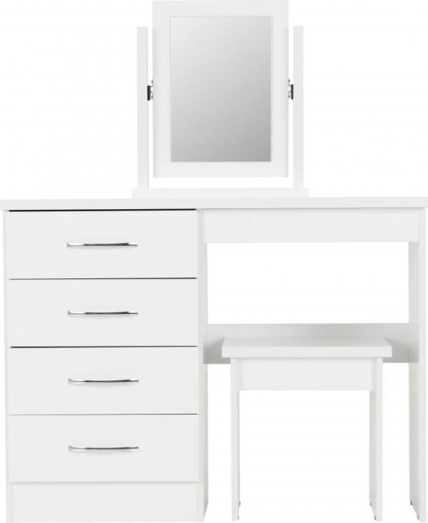 Nevada 4 Drawer Dressing Table Set in White Gloss - Image 6