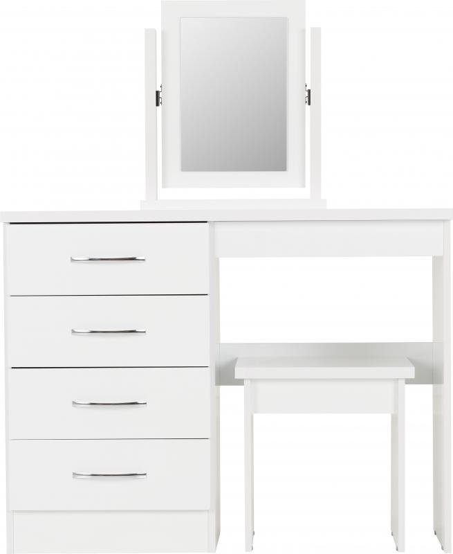 Nevada 4 Drawer Dressing Table Set in White Gloss - Image 6