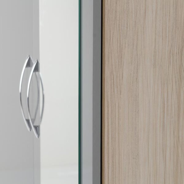 Nevada Mirrored 2 Door 1 Drawer Wardrobe in Grey GlossLight Oak Effect Veneer - Image 4