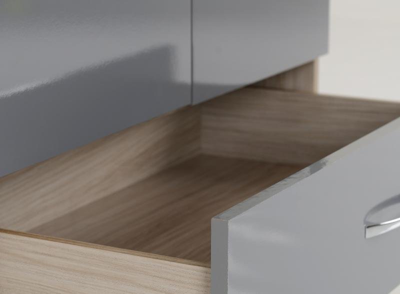 Nevada Mirrored 2 Door 1 Drawer Wardrobe in Grey GlossLight Oak Effect Veneer - Image 3