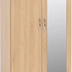 Nevada Mirrored 2 Door 1 Drawer Wardrobe in Sonoma Oak Effect