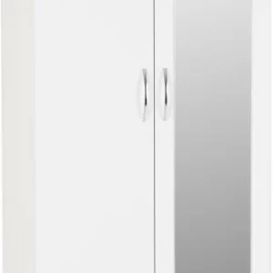 Nevada Mirrored 2 Door 1 Drawer Wardrobe in White Gloss