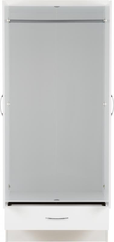Nevada Mirrored 2 Door 1 Drawer Wardrobe in White Gloss - Image 7