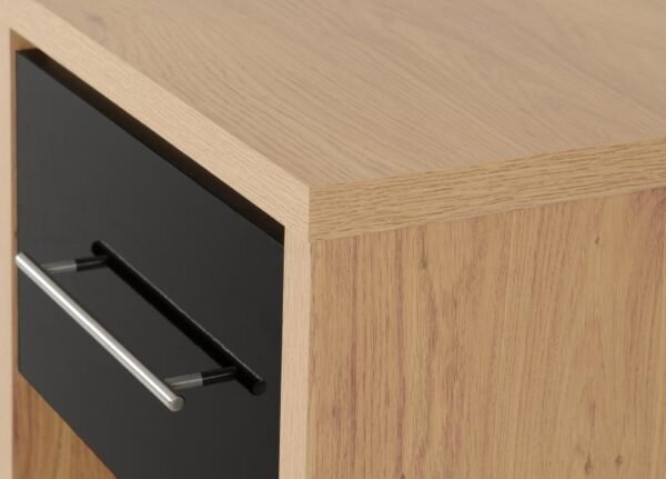Seville 1 Drawer Bedside Cabinet in Black High GlossLight Oak Effect Veneer - Image 2