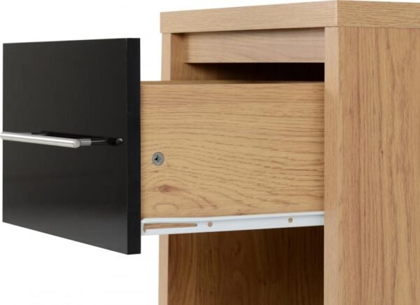 Seville 1 Drawer Bedside Cabinet in Black High GlossLight Oak Effect Veneer - Image 6