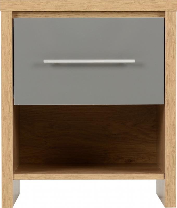 Seville 1 Drawer Bedside Cabinet in Grey High GlossLight Oak Effect Veneer - Image 6