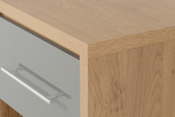 Seville 1 Drawer Bedside Cabinet in Grey High GlossLight Oak Effect Veneer - Image 3
