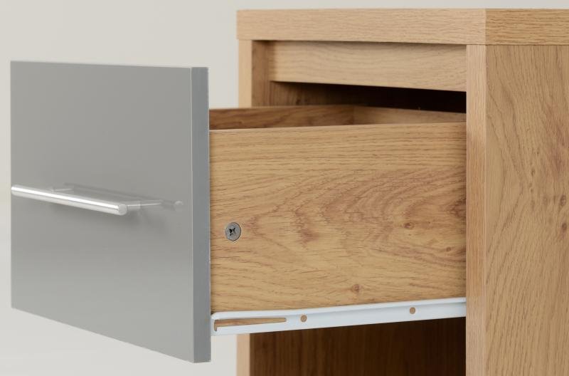 Seville 1 Drawer Bedside Cabinet in Grey High GlossLight Oak Effect Veneer - Image 2