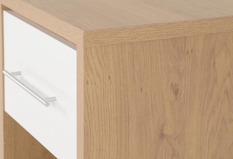 Seville 1 Drawer Bedside Cabinet in White High GlossLight Oak Effect Veneer - Image 4